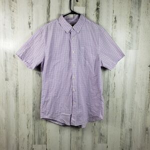 Mens dockers pink and blue checker short sleeve button down shirt size large
